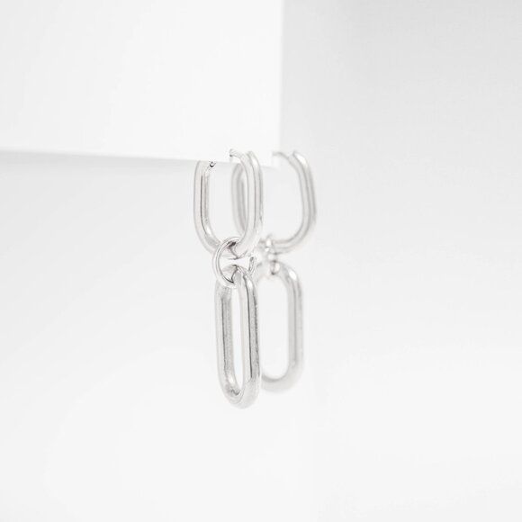 Stainless Steel Silver Convertible Huggie Earrings | Waterproof Hypoallergenic - Picture 3 of 4